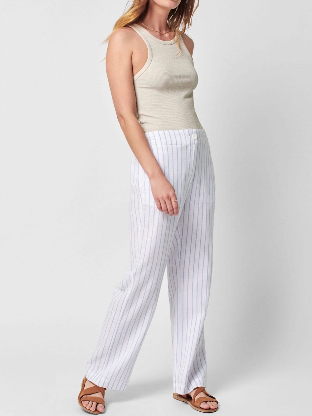 Faherty Malibu Linen Pull-On Pant size xs pier stripe
